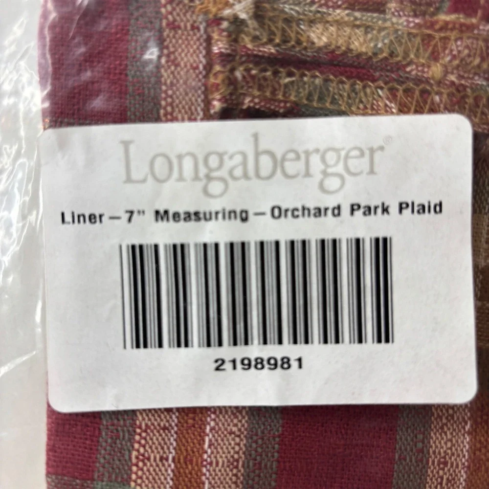 Longaberger Basket Liner 7 Inch Measuring Orchard Park Plaid Red Tan 2198981
